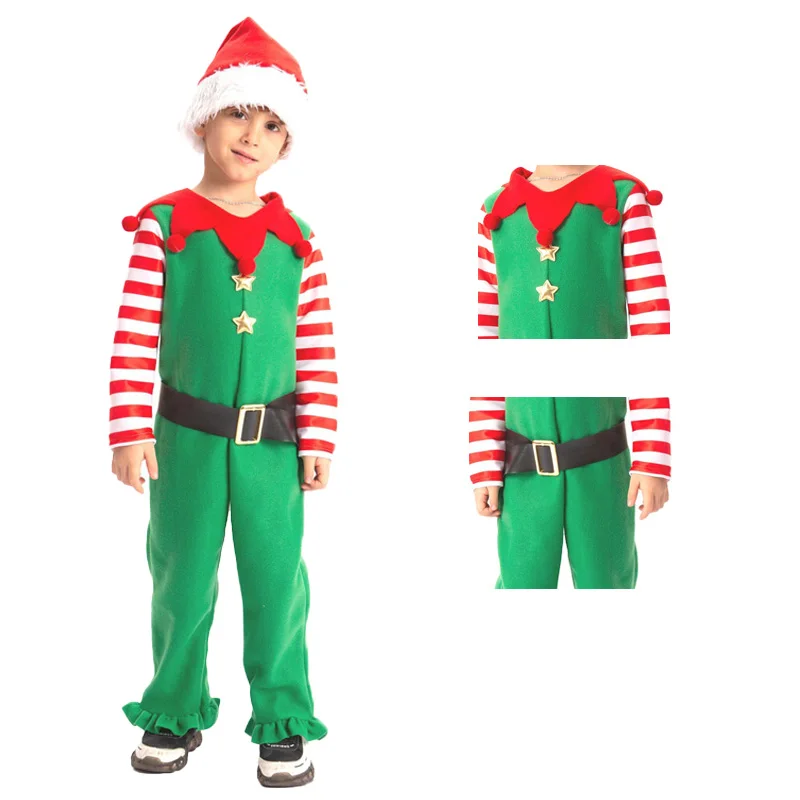 

Red Christmas Halloween Costume For Children Disguise Carnival Performance Costume Stage Outfit Santa Claus Elf Party Mini Dress