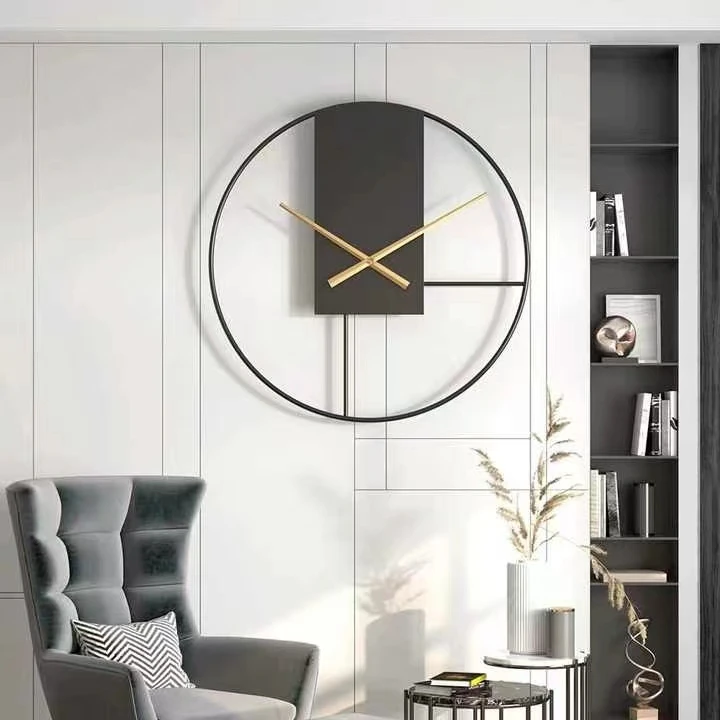 60x60cm Modern 3D Retro Large Round Wall Clocks Metal Iron Accurate Silent Nordic Hanging Ornament Living Room Decoration Clock