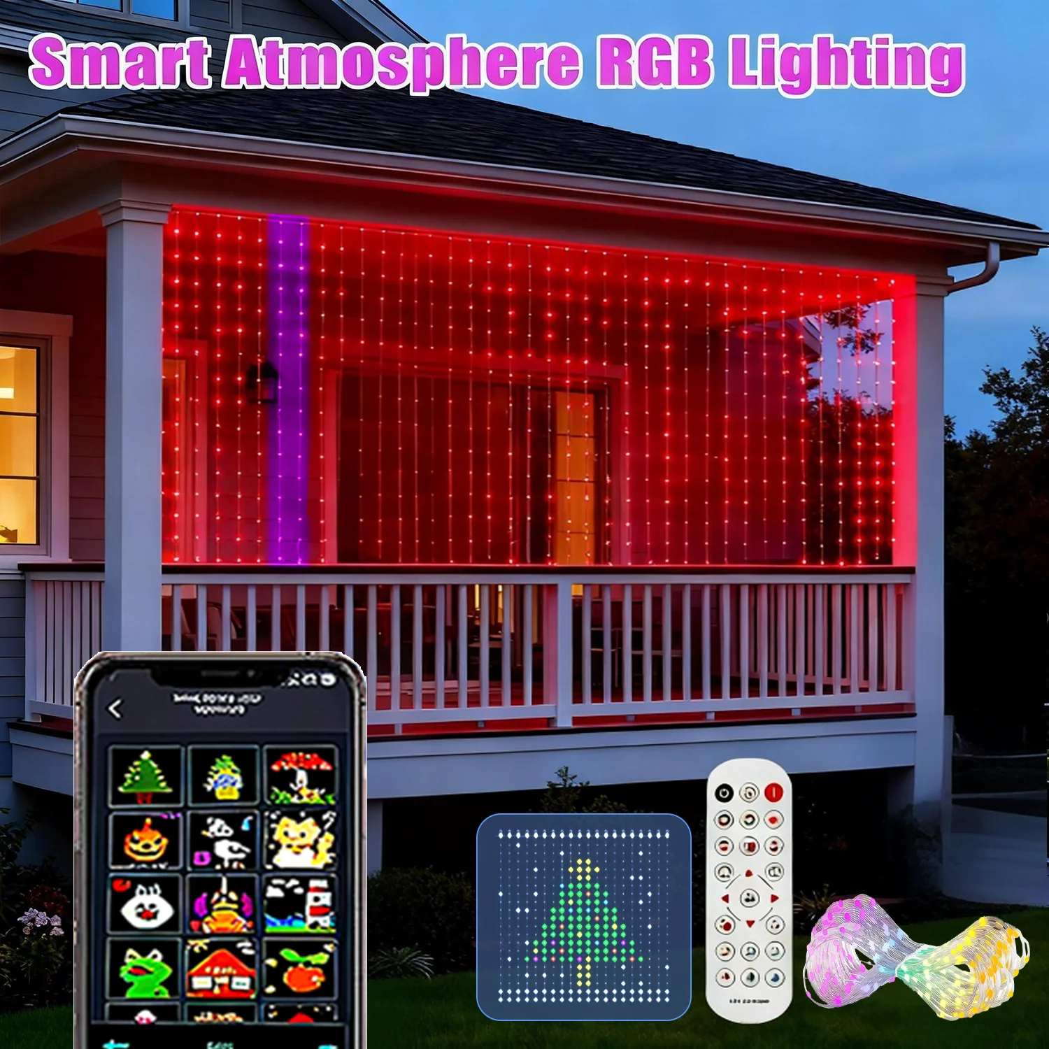 アプリ制御音楽モードip65防水屋外クリスマスデコレーションdiyパターンウィンドウフェアリーライト400ledスマートカーテンライト
