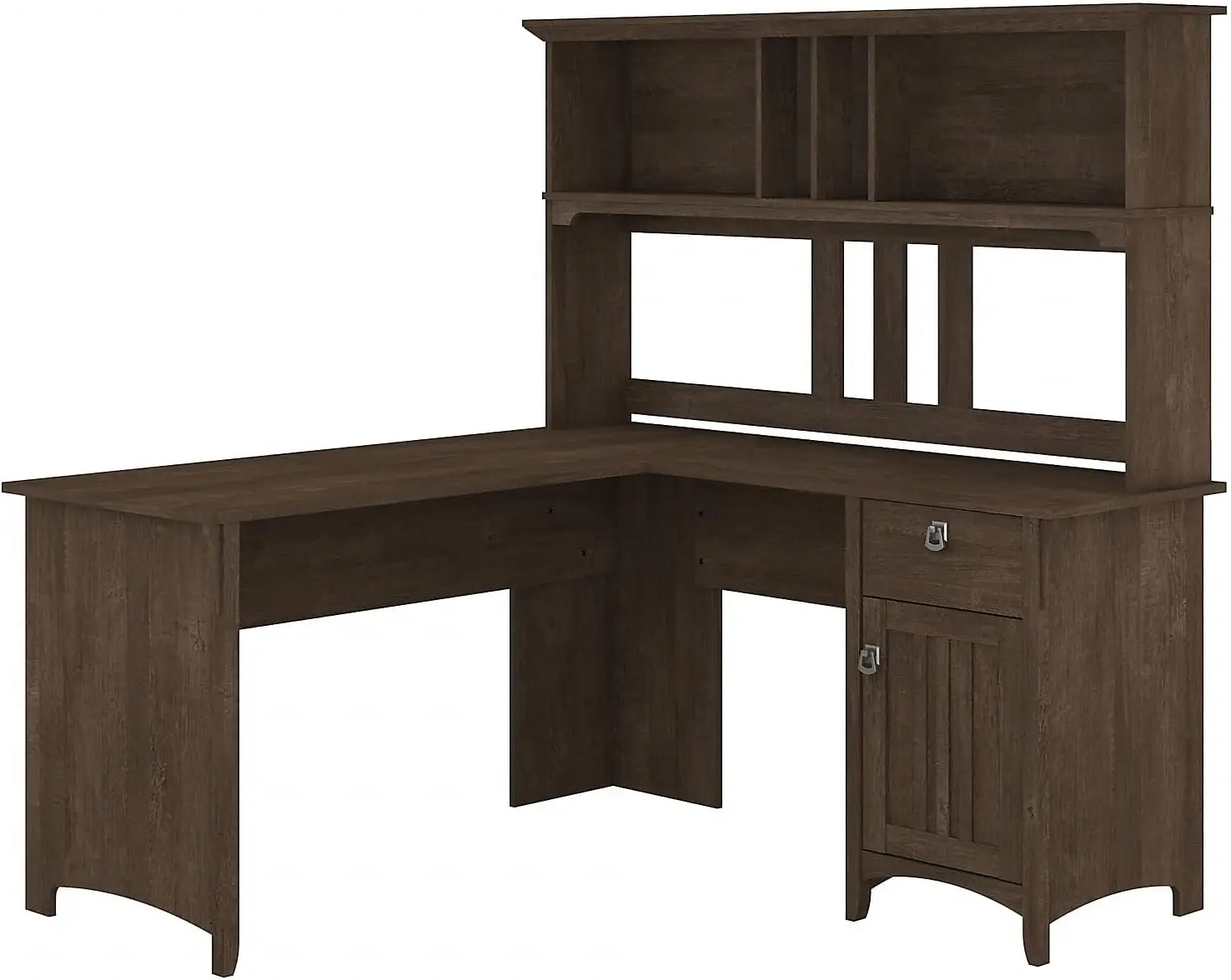 

Bush Furniture Salinas L Shaped Desk With Hutch In Ash Brown | Corner Table With Drawers And Storage For Home Office