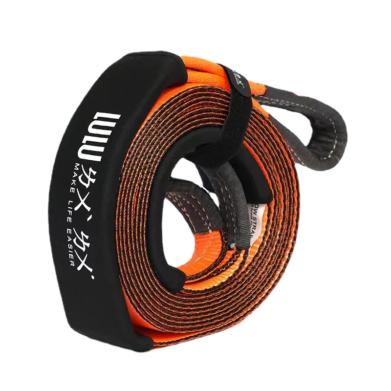 5M5T Automobile Traction Rope Emergency Rescue Strong Tow Rope Polyester Automobile Trailer Belt Car Towing Hook Steel