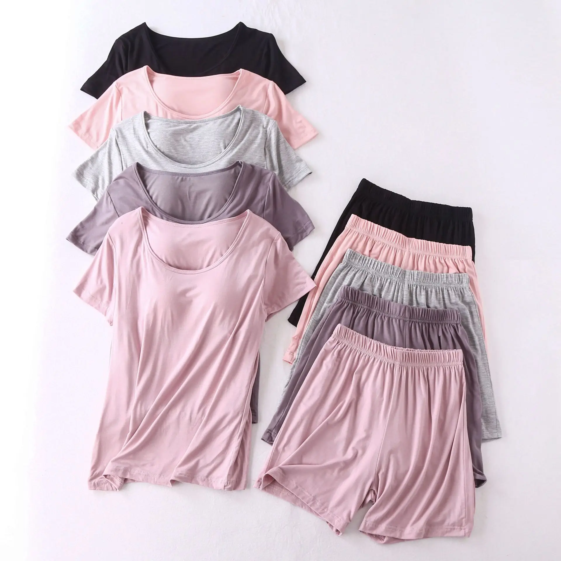 Two Piece Set Summer Women Pijama Sleeping Pyjamas Summer New Modal Pajamas For Women With Cups Plus Size Loose Home Suits