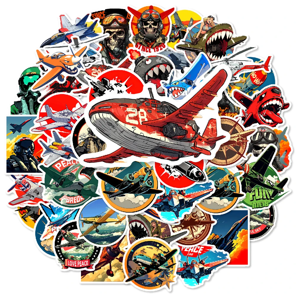 10/30/50pcs Cool Cartoon Airplane Fighter Stickers Kid DIY Sticker Toy Motorcycle Phone Skateboard Diary Graffiti Decals Decor