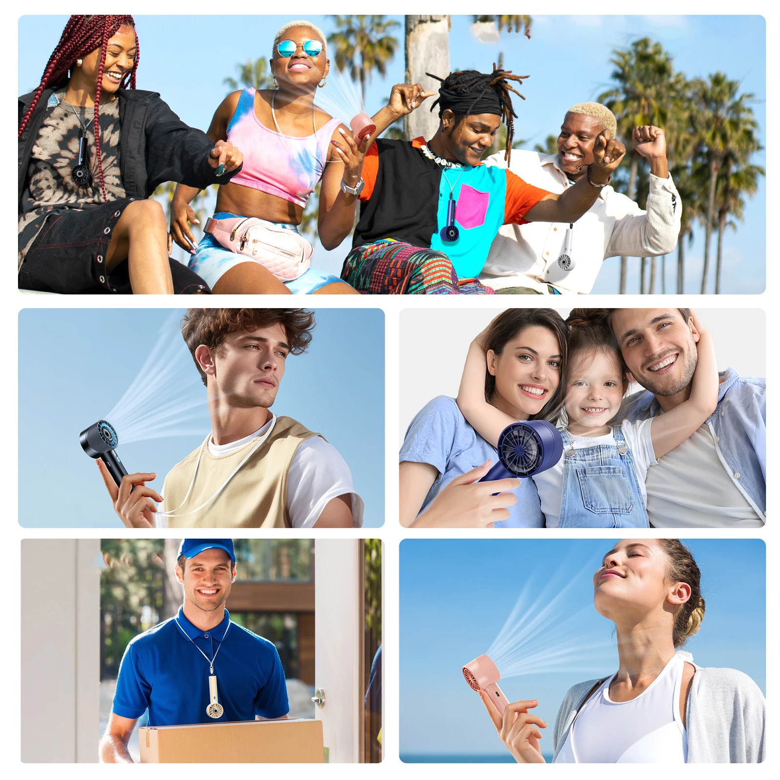 مروحة محمولة صغيرة محمولة - مروحة رقبة قابلة لإعادة الشحن عبر USB 4 سرعات، بطارية 2600 مللي أمبير في الساعة مع وقت تبريد 16 ساعة، شخصية خفيفة الوزن