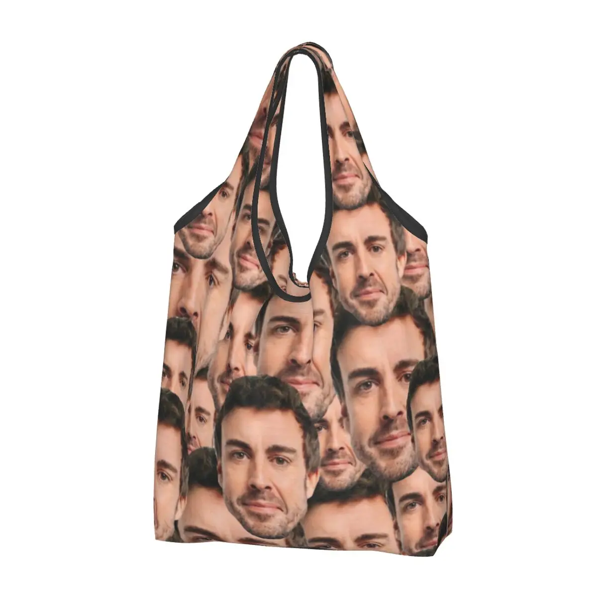 

Large Reusable Fernando Alonso Head Grocery Bags Recycle Foldable Funny Shopping Eco Bag Washable Fits in Pocket