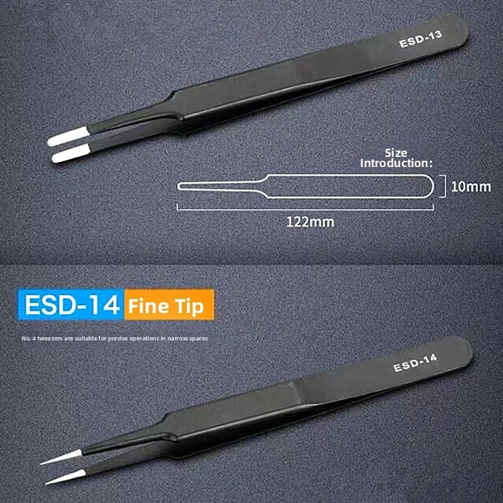 Precision 3PCS Tweezers Set Stainless Steel for esd Safe Straight Curved Flat Tip for Electronics Assembly and Craft Use