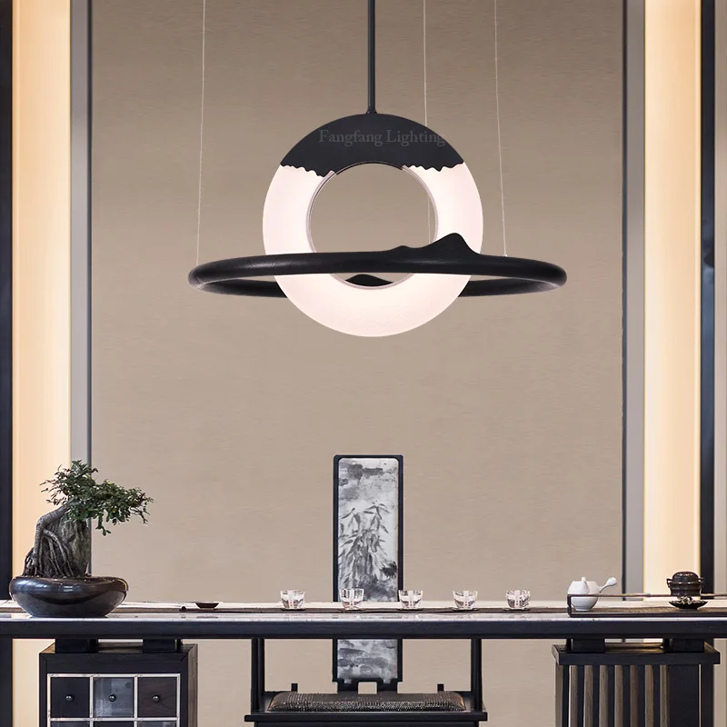 The Sun And The Moon Wooden LED Pendant Lights Indoor Hanging Lamps Living Dining Room Restaurant Tea Room Acrylic lampshade
