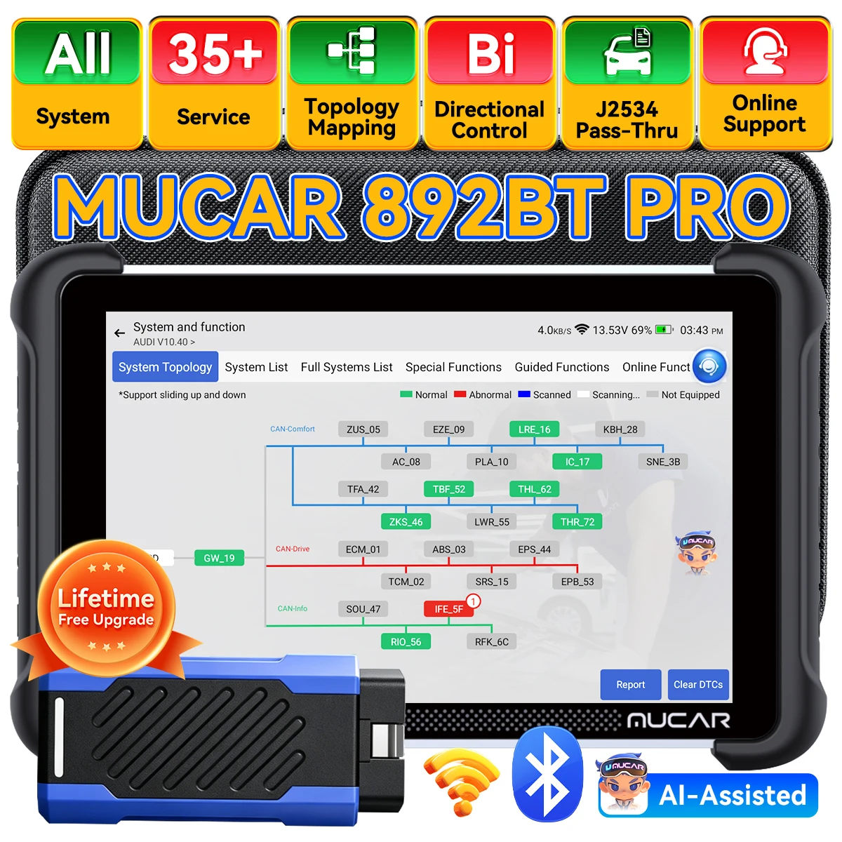 Image of MUCAR 892BT Pro OBD2 Scanner Topologie-Mapping Alle-Systeme-Diagnose 35 Reset-Funktionen ECU-Codierung, J2534/CAN FD/DoIP Lebenslange Kostenlose Updates