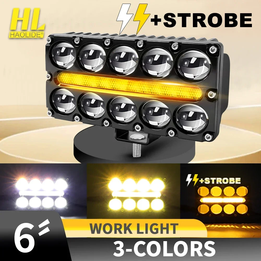 

HAOLIDE 8/10 Lens Led Motorcycle Spotlight Working 3500k Amber DRL Strobe Flashing Warning Light Projector Lens foroff-road use