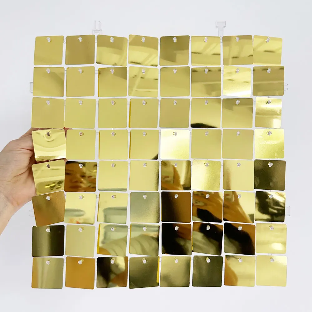 Light Gold Shimmer Wall Backdrop Panels 12/24/36/49pcs White Gold Square Sequin Glitter Panels for Birthday Wedding Anniversary Christmas Party Backdrop Decoration