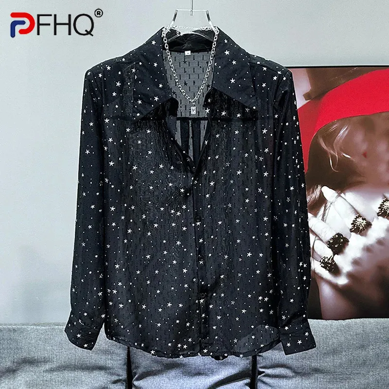 PFHQ 2024 Autumn New Starry Sky Printed Design Shirt Korean Fashion Trend Casual Long Sleeve Male Tops Luxury 21Z6051