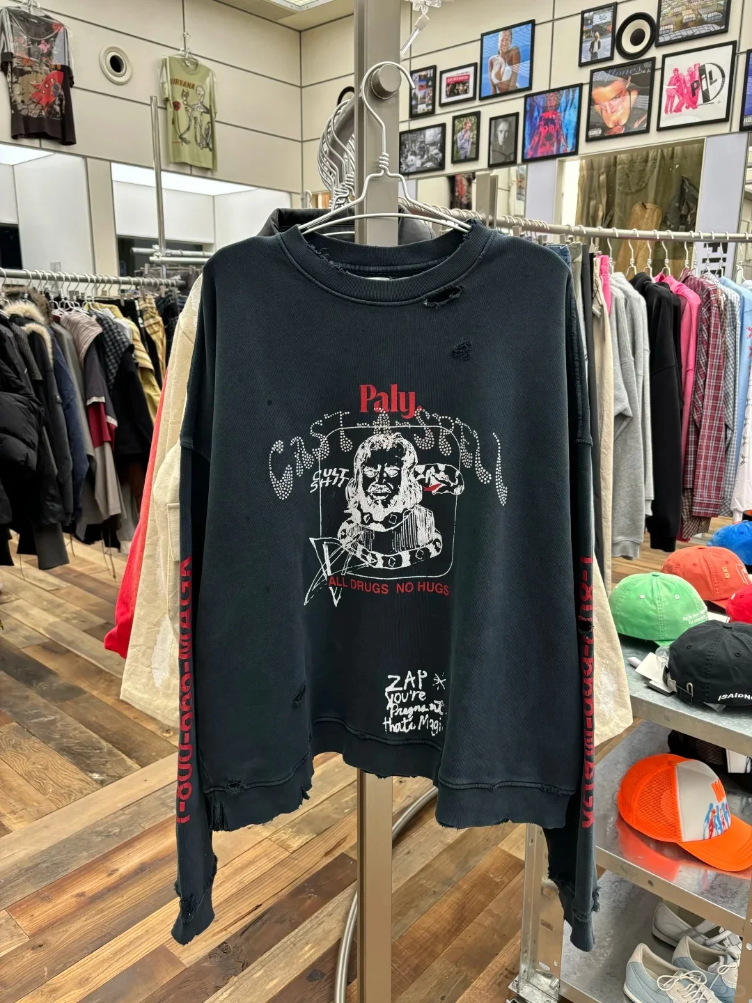 

25ss Washed PALY Patched Craft Толстовка с круглым вырезом Толстовка для мужчин и женщин Высокое качество Повседневный стиль Пуловер с капюшоном