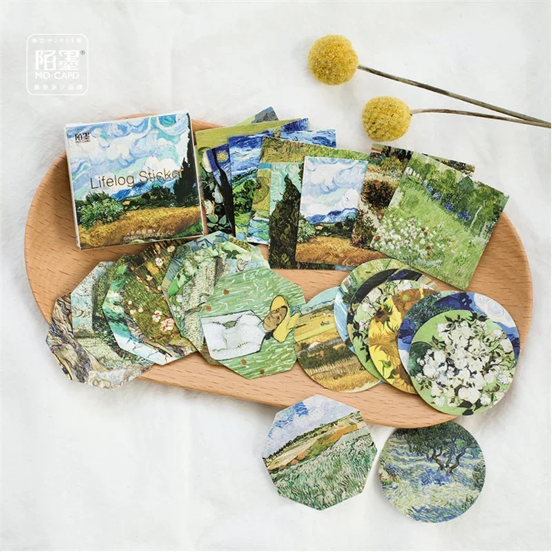 45Pieces Boxed Stickers Van Gogh Creative Retro literary Handbook album decorative stickers seal stickers Scrapbook cut 4CM