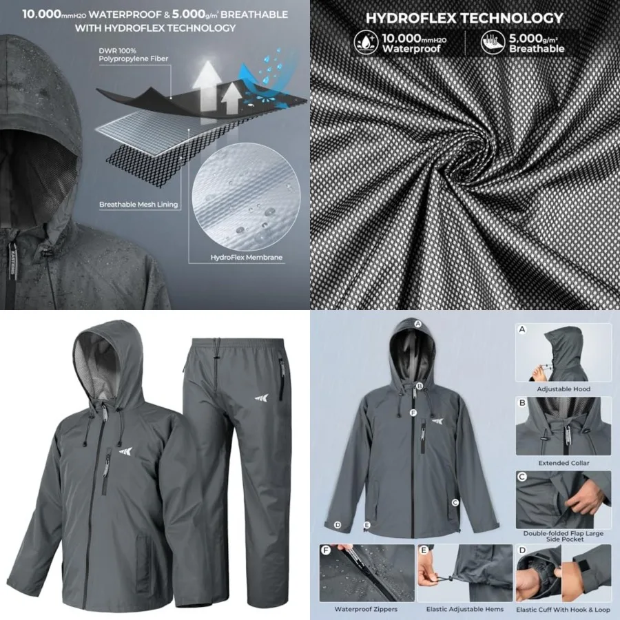KastKing HydroSense Essential Waterproof Rain Suit for Men and Women, Lightweight, Durable Outdoor Gear for Fishing, Hiking