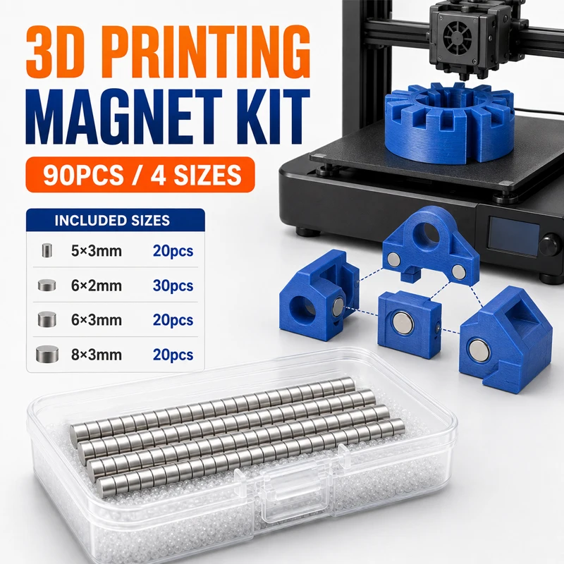 90pcs 3D Printing Magnet Kit 4 Sizes 5x3 6x2 6x3 8x3mm Neodymium Disc Magnet Set for 3D Printed Models DIY Projects Storage Case