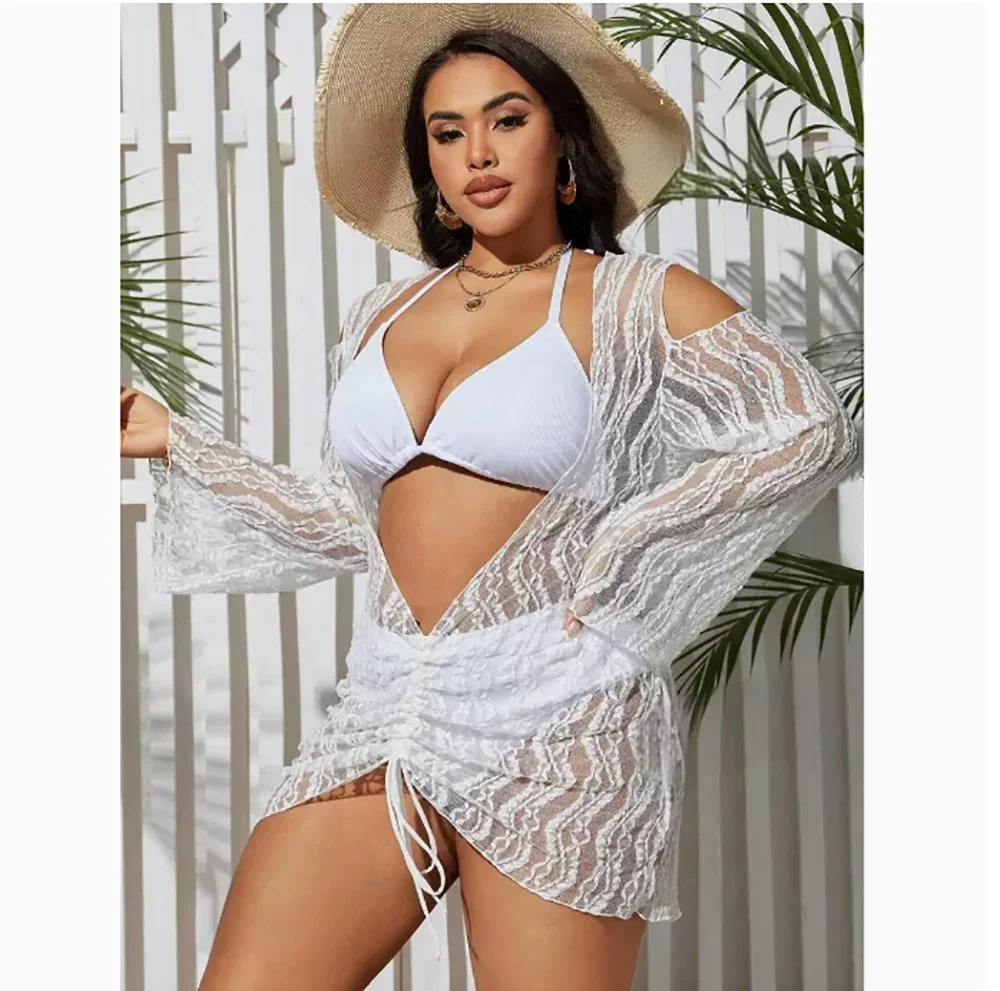 

2025 New Large Low Waist Sexy Three-piece bikini Long-sleeve Cover-up Swimwear Summer Solid Bikini Set Brazilian Women Beachwear