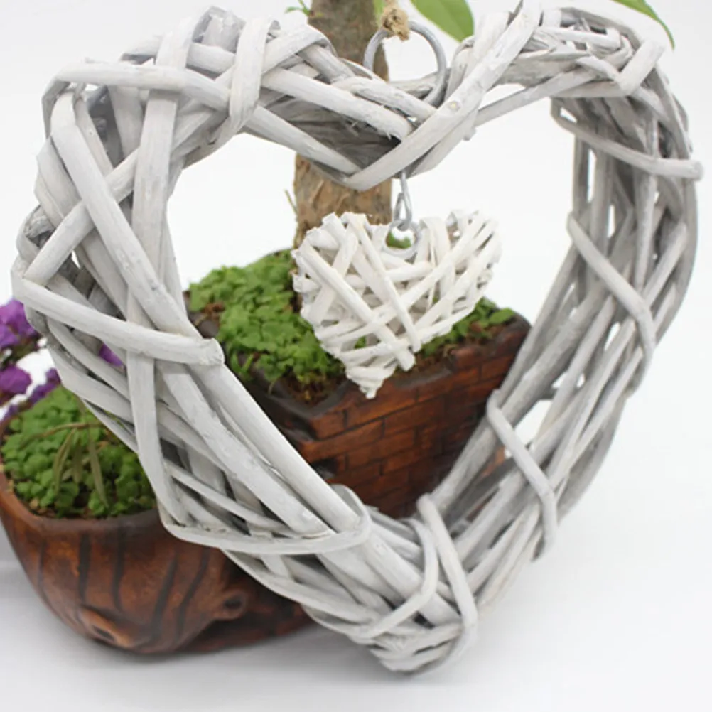 Beige Rustic Wicker Heart Decoration Hanging Ornament Wedding Rattan Home Party Heart Wreath Wedding Wicker Hearts