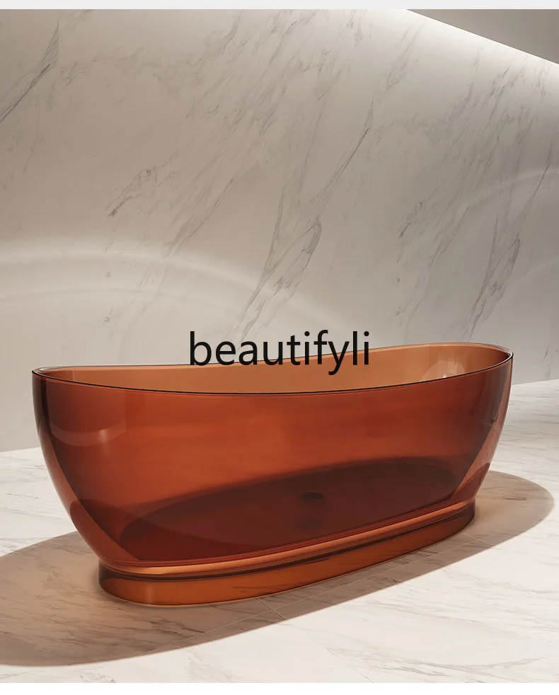 

Transparent resin bathtub Color crystal glass Household thick-edged oval ingot-shaped double bathtub