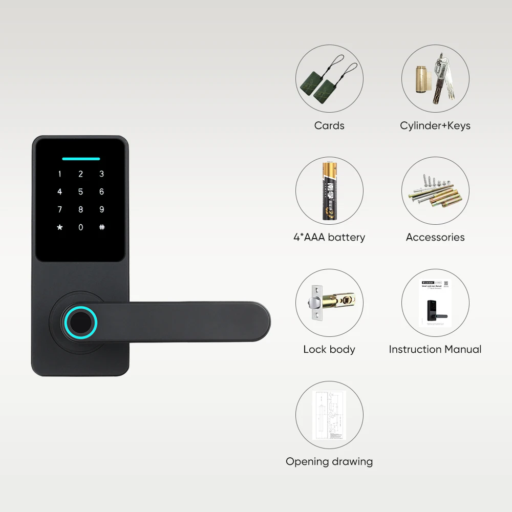 CNC Machining High Quality Alexa App Automatic Electronic Biometric Fingerprint Digital Smart Door Lock