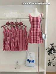 Coreano eleganza moda colletto quadrato Plaid a-line Dress estate 2024 donne dolce romantico Sexy Slim abiti di un pezzo nuovo Design