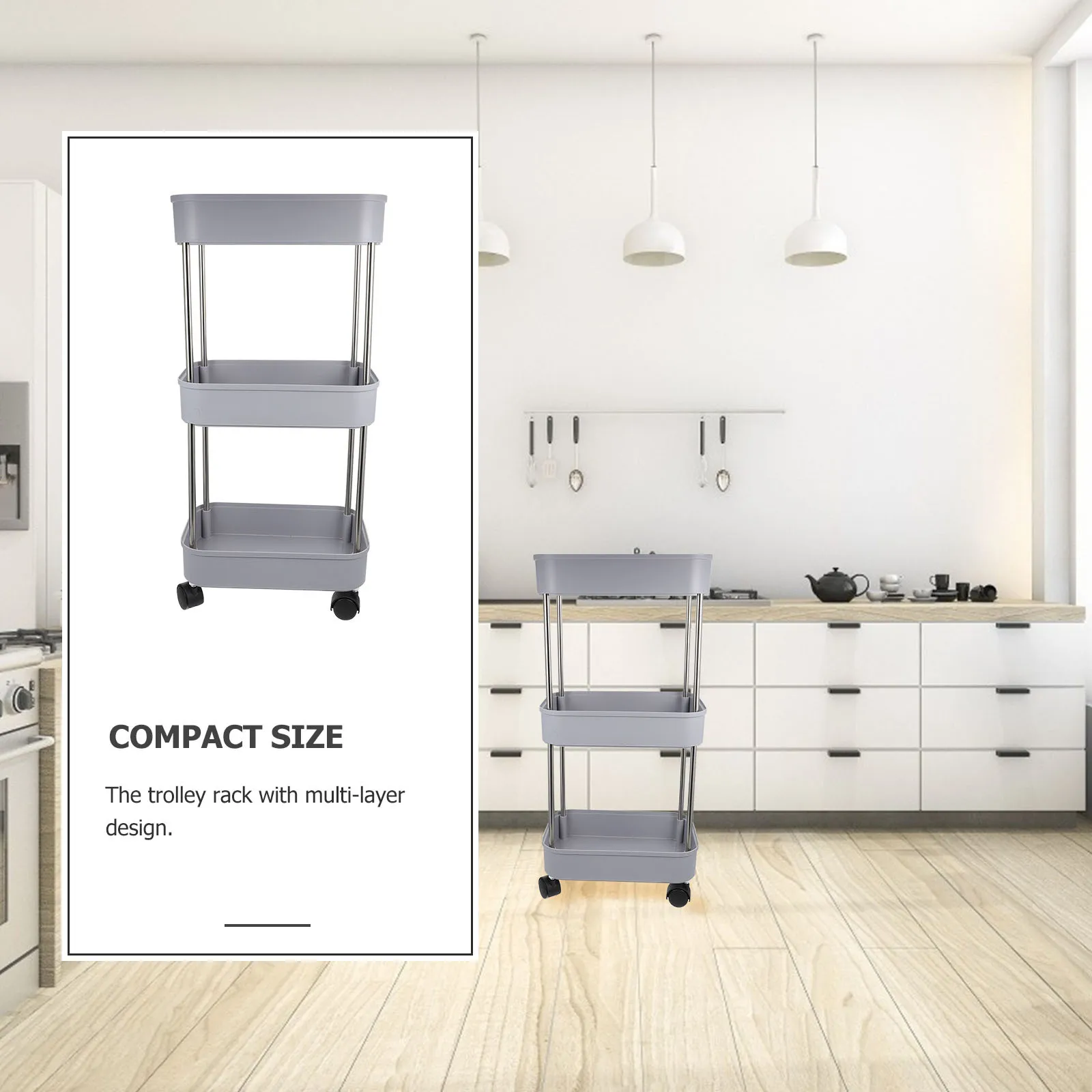 

3-Tier Kitchen Storage Rack Multi-Layer Rolling Organizer for Home Bathroom Bedroom Balcony Utility Cart with Casters