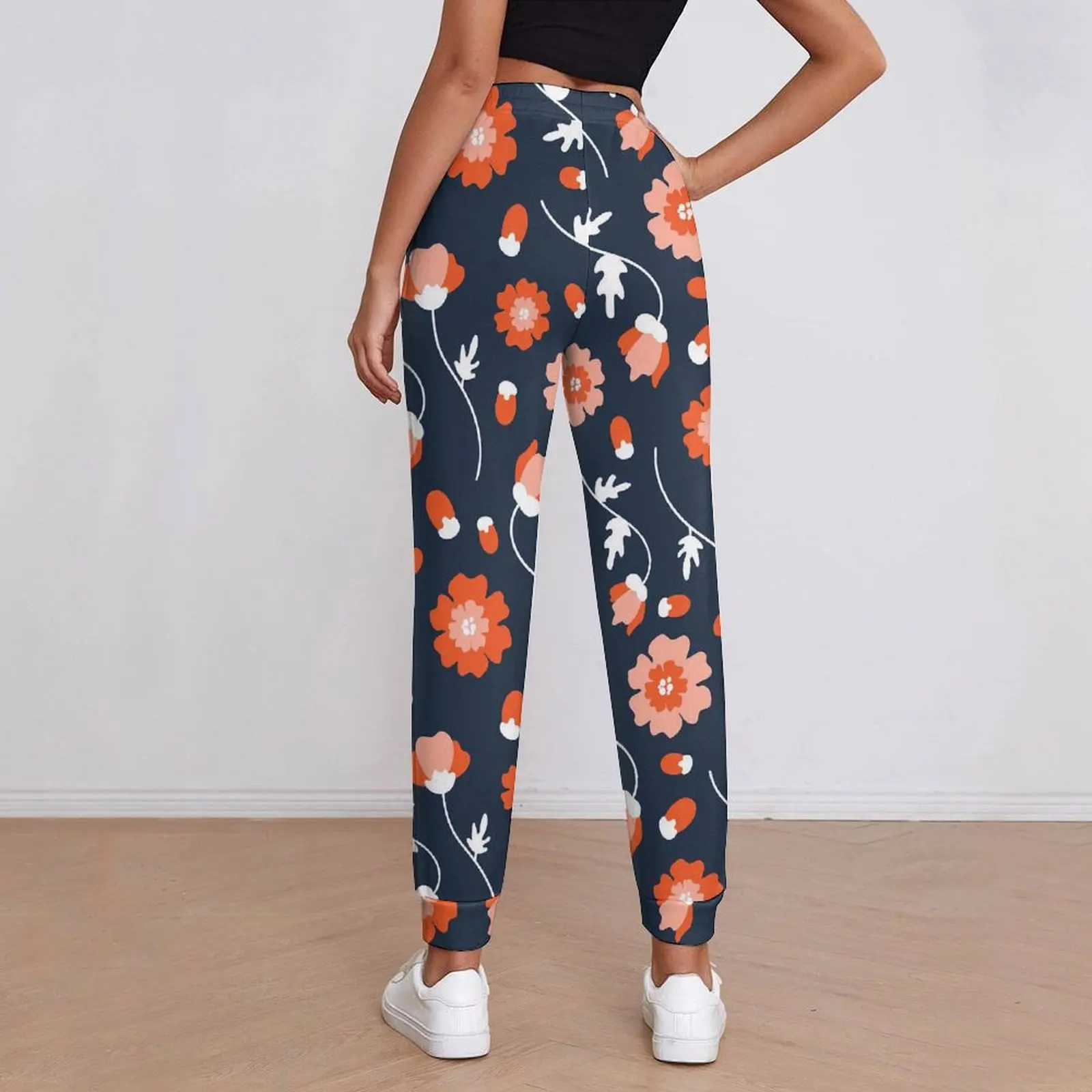 Red Daisies Baggy Pants Ladies Retro Flowers Print Casual Joggers Autumn Pattern Aesthetic Oversized Trousers Gift Idea