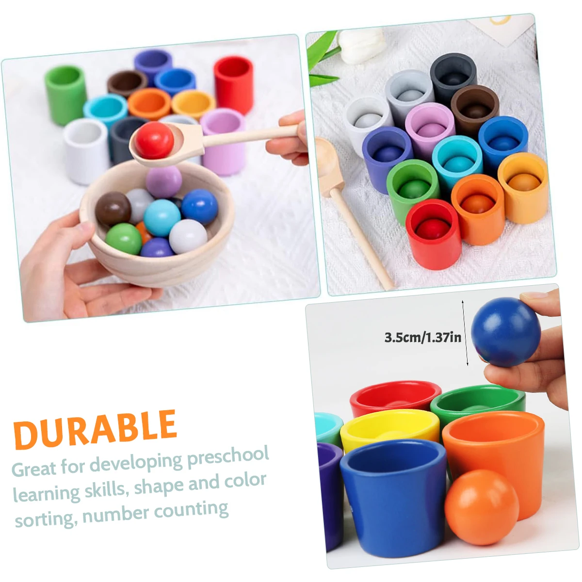 Baby Montessori Wooden Toy Rainbow Ball and Cups Color Sorting Games Fine Motor Early Education Learning Toys Gifts for Children