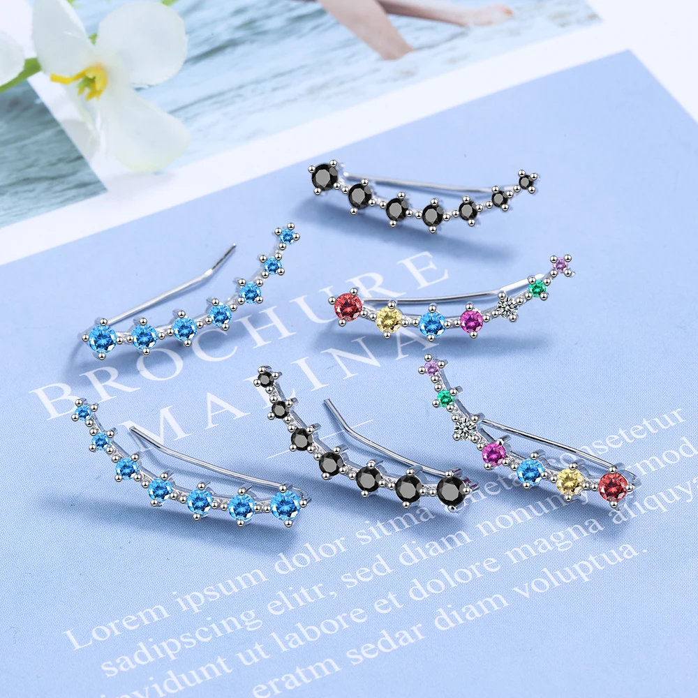 All D Moissanite Earring Crawler Climber Dla kobiet 7-gwiazdkowy mankiet na ucho Srebrny 925 Czarny / biały diament Biżuteria ślubna Luksusowy prezent — zdjęcie 6