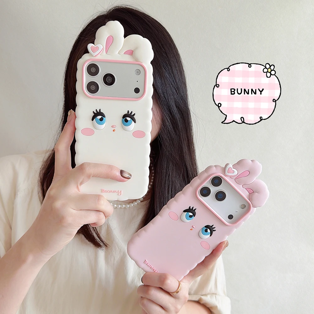 Kawaii 3D Cartoon Hasen-Handyhülle aus weichem Silikon für iPhone 16 17 18 Pro Max, niedliche, stoßfeste Rückseite mit Trageband, Fundas – Detail 2