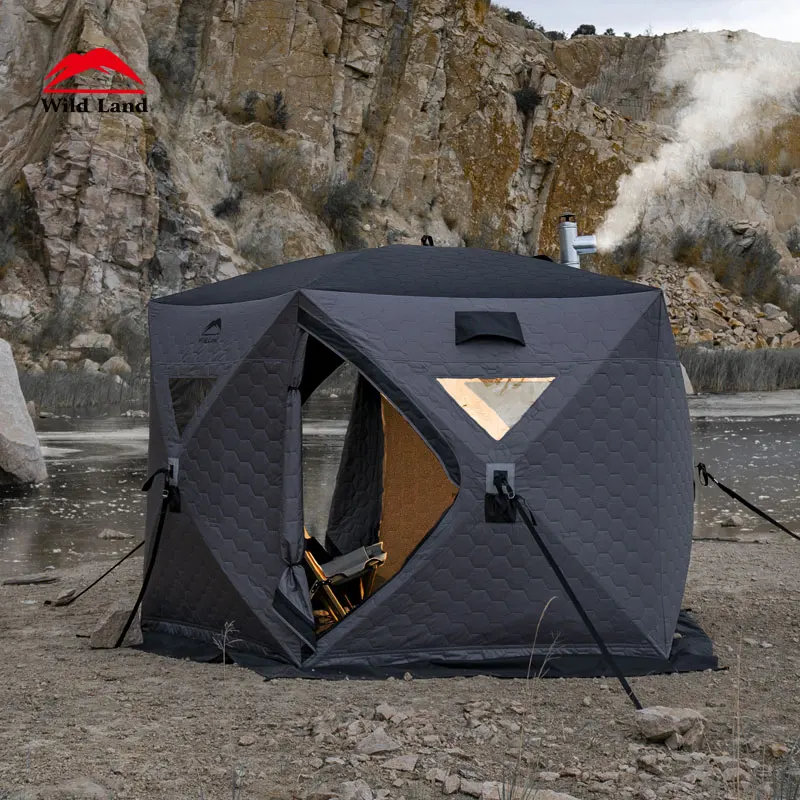 Wild Land Cold Resistance Welded Ice Fishing Tent Quick Setup Four Season Hub Sauna Tent Instant Tents For Winter Camping