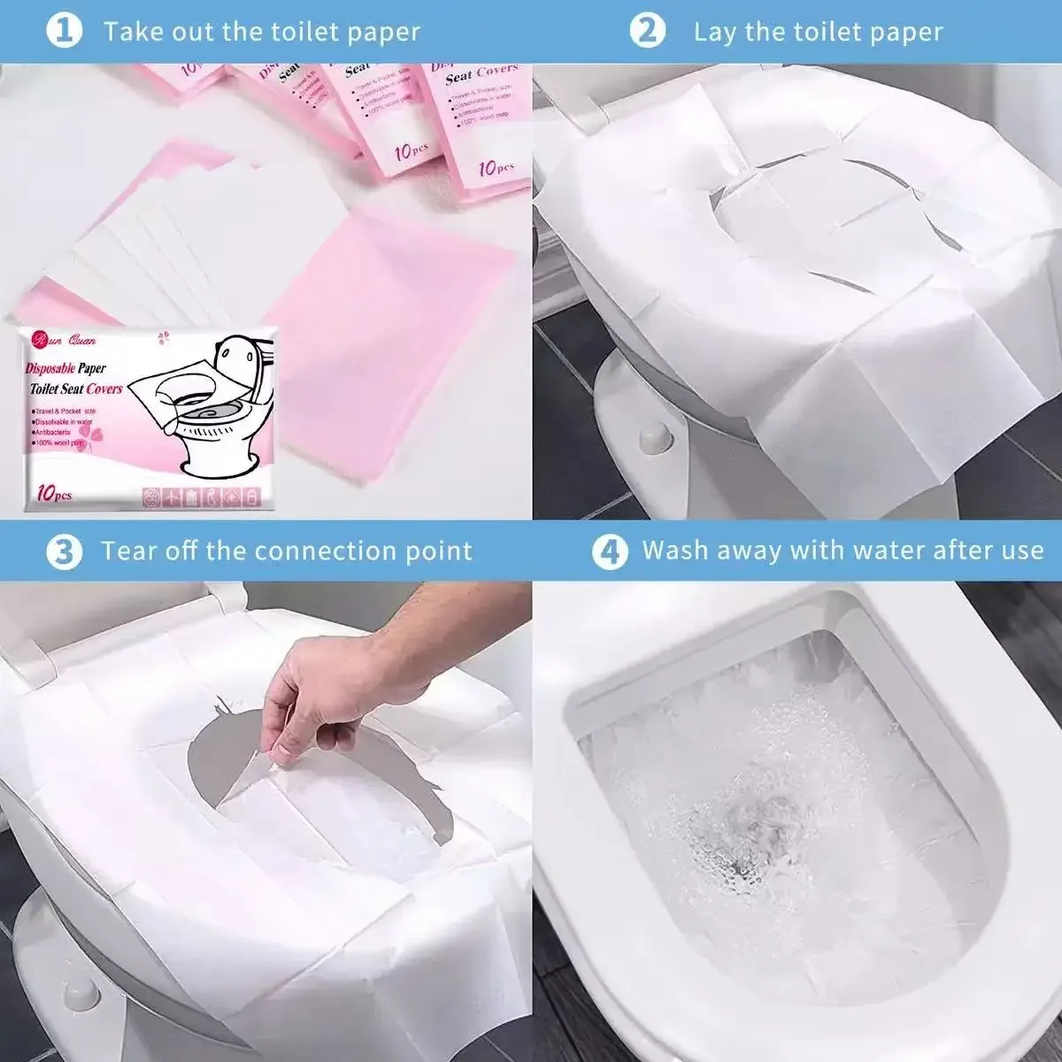 10pcs/pack Disposable Toilet Seat Covers - Hygienic, Portable Liners for Travel, Camping, Airplanes, Water-Soluble