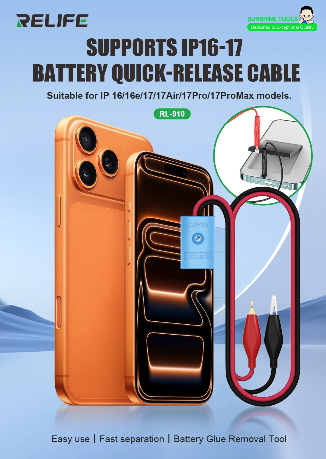 

RELIFE RL-910 Быстросъемный аккумуляторный кабель для IP16 Встроенный смарт-чип Интерфейс TYPE-C Отделительная ремонтная линия для аккумулятора