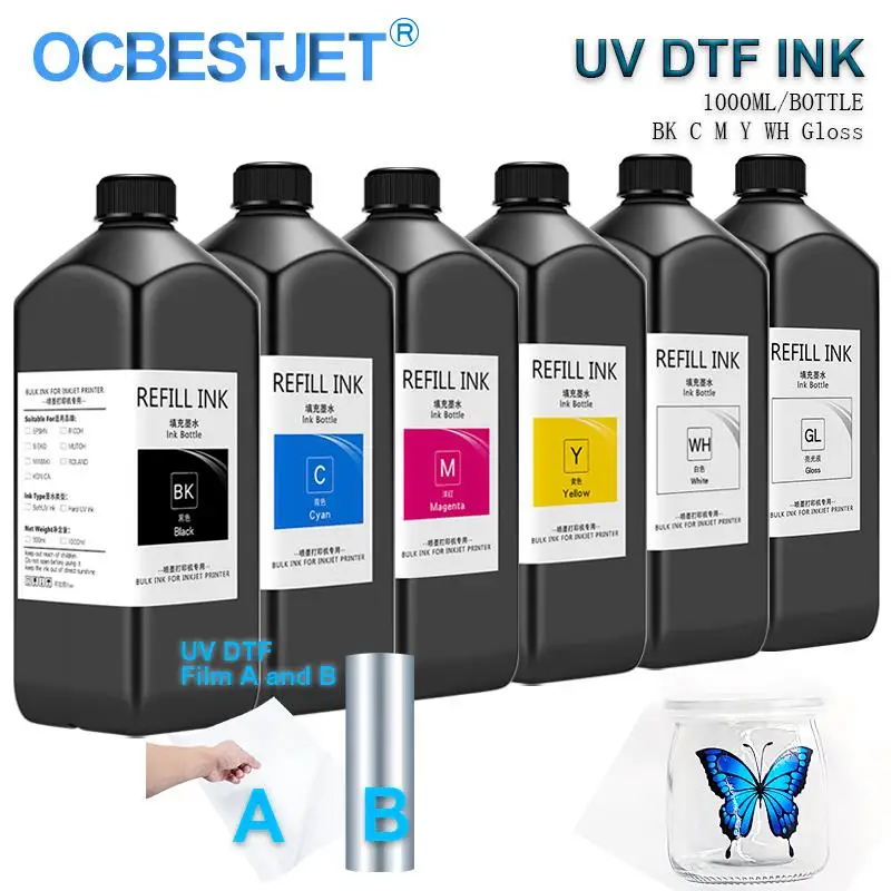 New! 1000ML/Bottle UV DTF Ink and Varnish for UV DTF Film A B for Epson Printer XP600 TX800 1390 L800 L1800 L805 UV Ink Refill