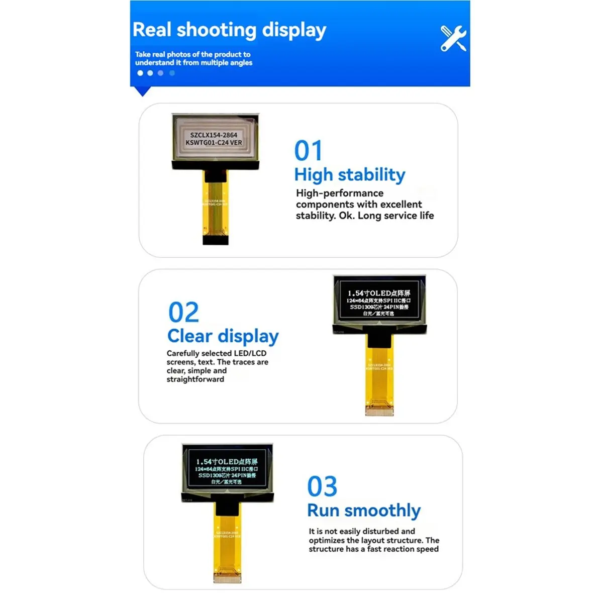 1.54 Inch OLED Display Module 128x64 Resolution SSD1309 Chip Supports IIC SPI Interface for A