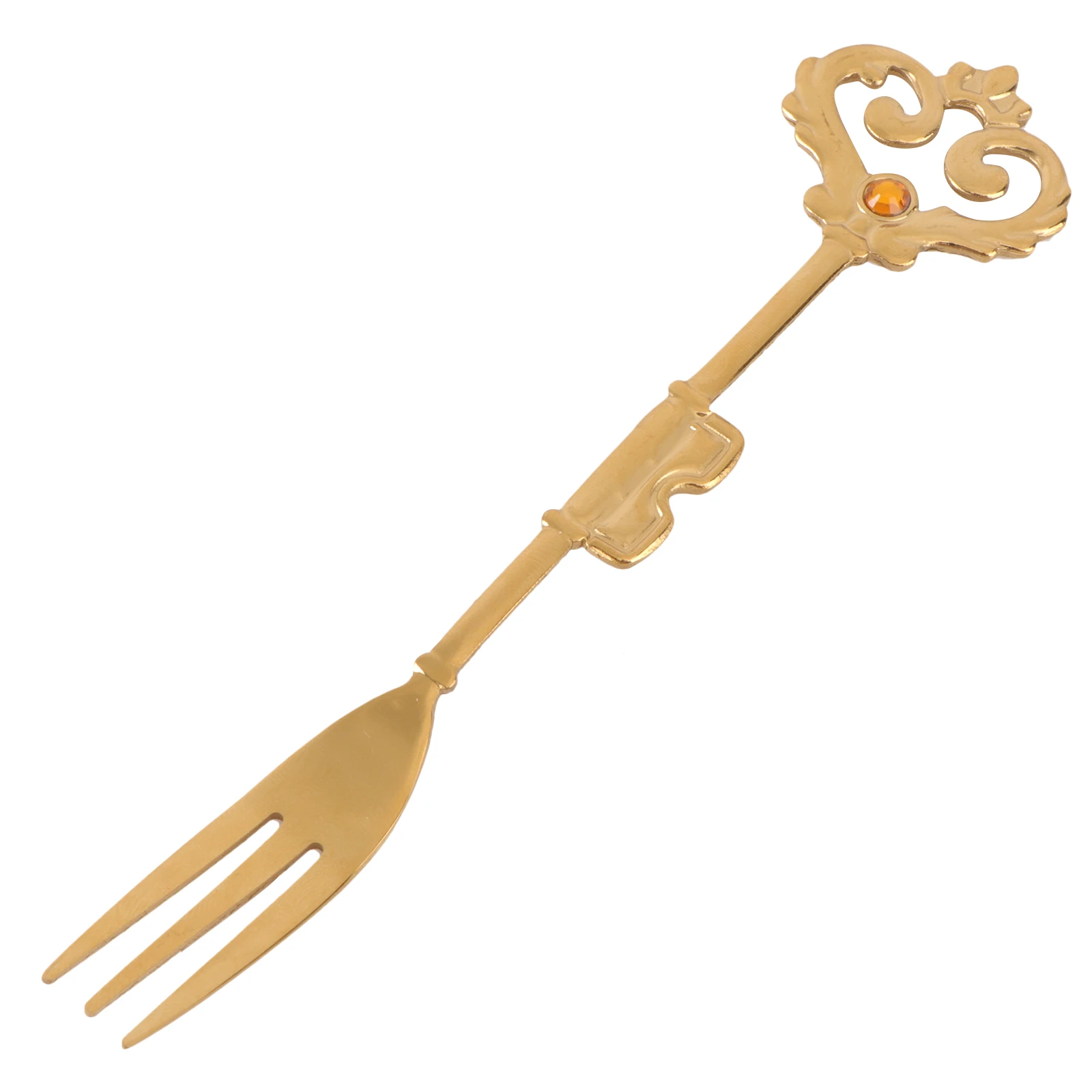 

Fruit Fork Stainless Steel Cutlery Retro Golden Pattern No Rust Suitable Daily Creative Dessert Mini