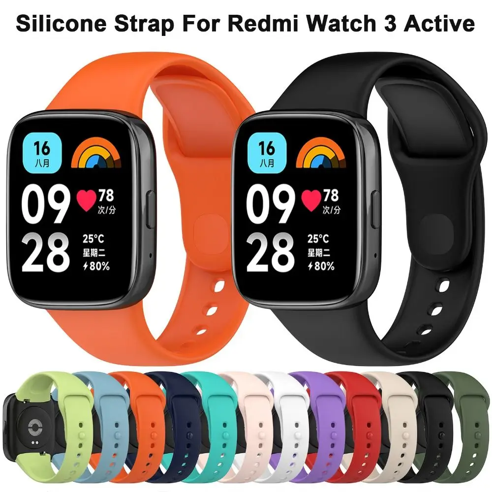 Correia de Substituição de Silicone para Redmi Watch 3, Active Smart Watch, Pulseira para Redmi Watch 3