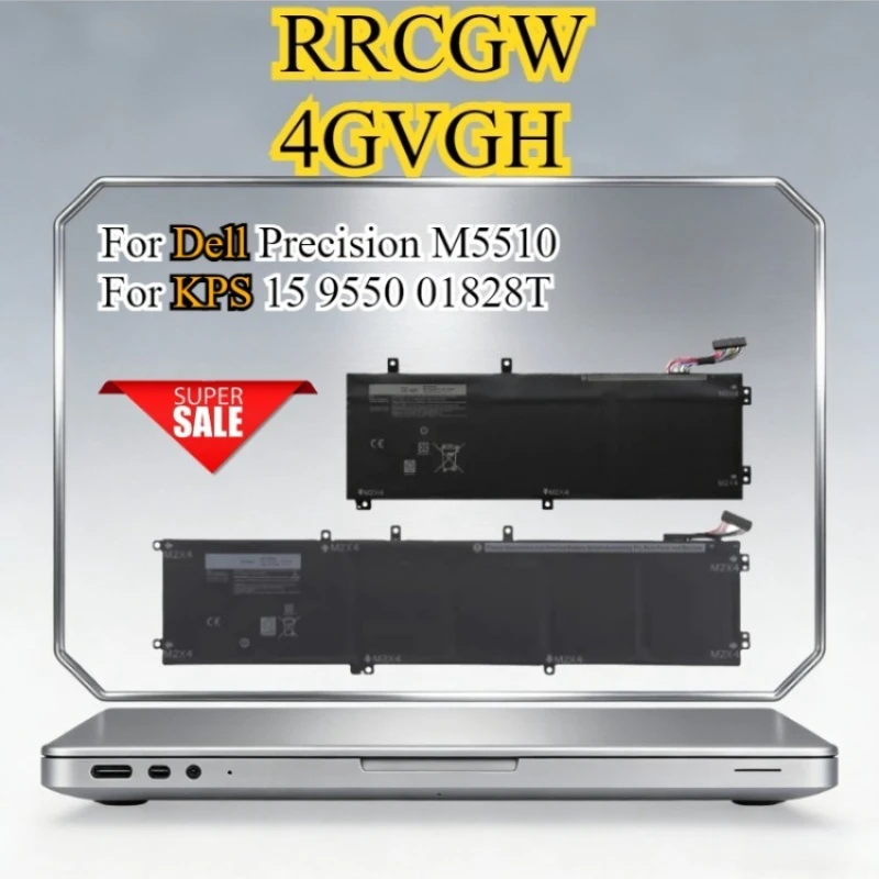 New RRCGW 4GVGH Laptop Battery for Dell Precision M5510 for XPS 15 9550 D1828T M7R96 62MJV T453X 1P6KD P56F001 56Wh / 84Wh