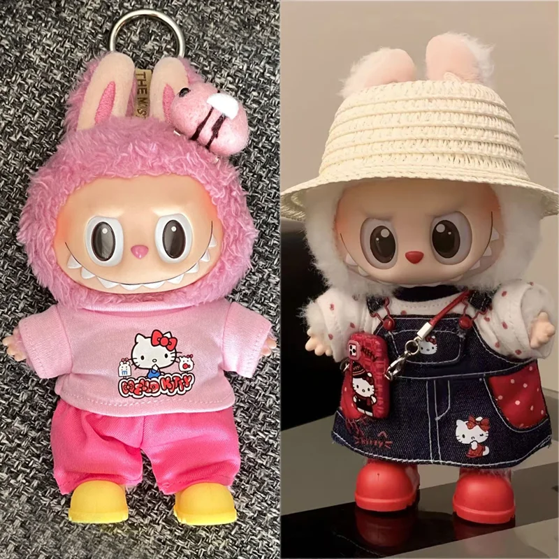 

15 17 см для куклы Labubu в горошек, модная юбка на бретелях, одежда, ковбойские брюки на бретельках Hellokitty, прямые леггинсы, одежда Ropa