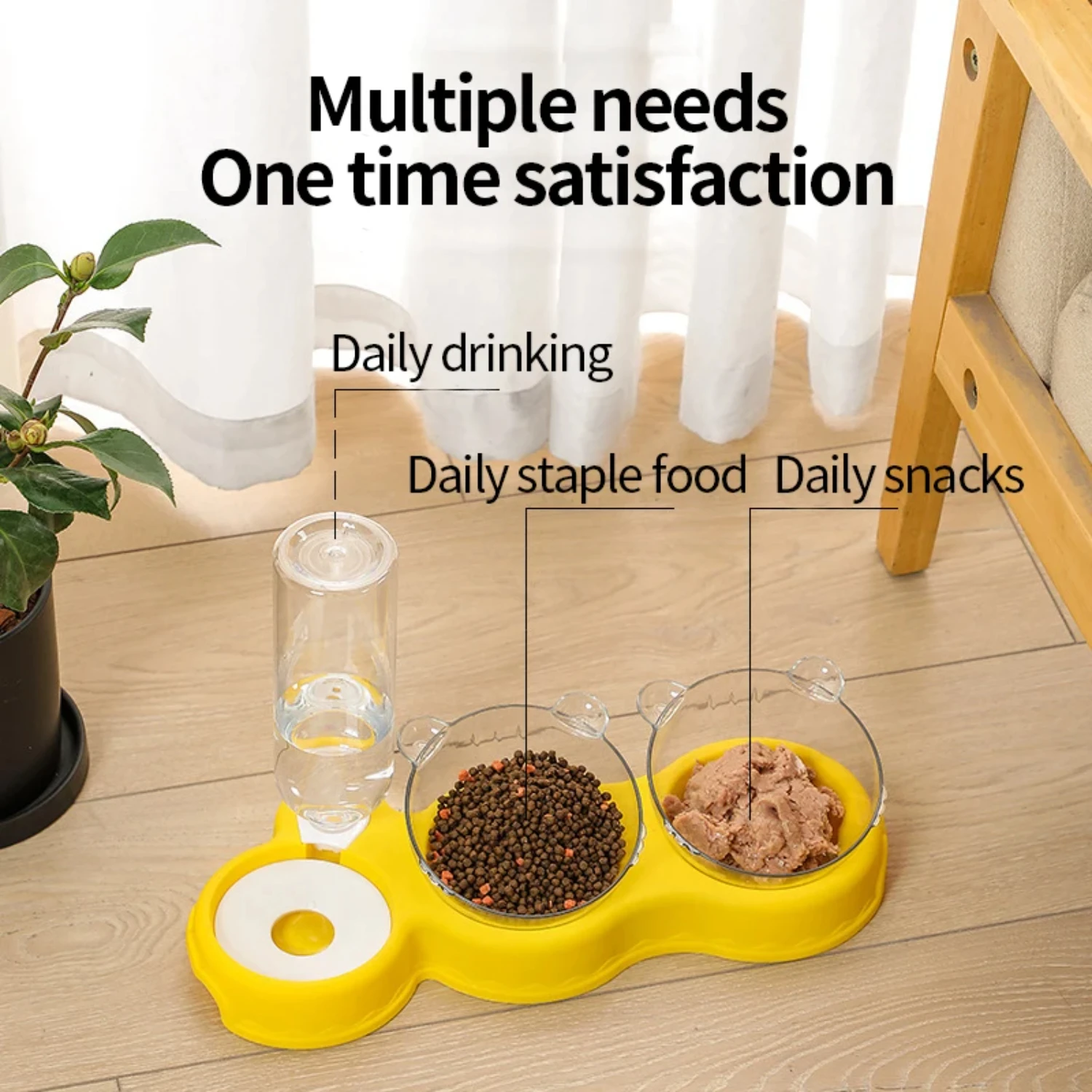 3 in 1 Cat Food Bowl Automatic Feeder Water Dispenser Pet Dog Cat Food Container Drinking Raised Stand Dish bowl