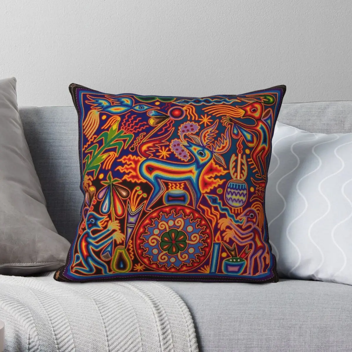 Huichol Art Square Pillowcase Polyester Linen Velvet Pattern Zip Decorative Pillow Case Sofa Cushion Cover Wholesale 18