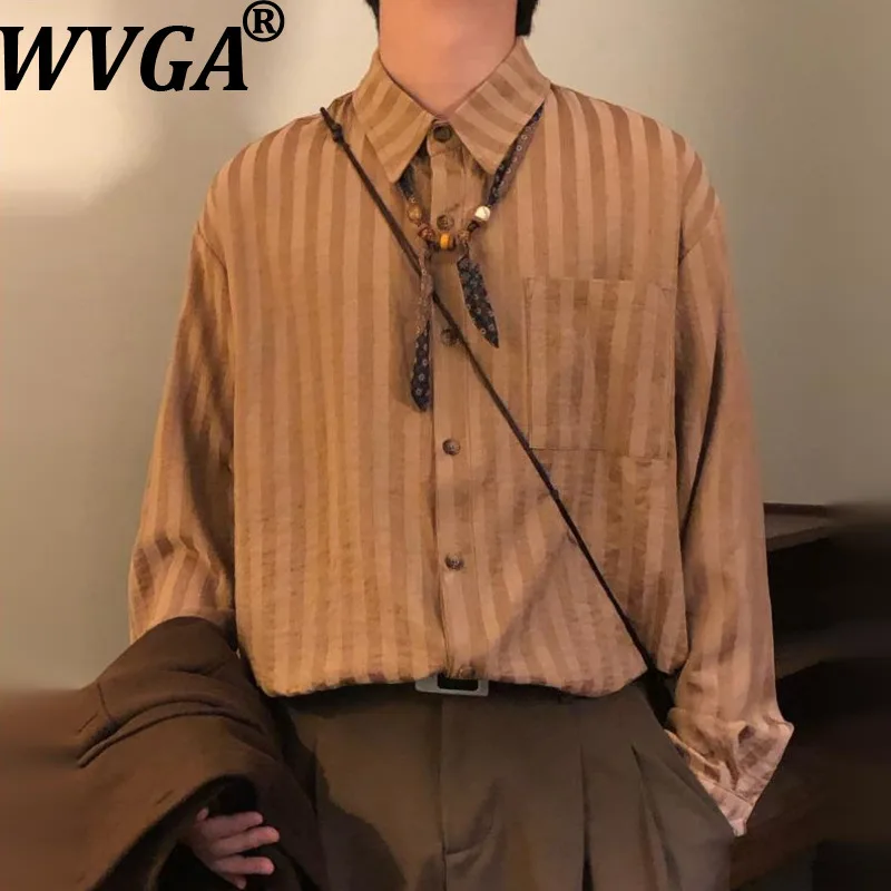 

Мужская рубашка с длинным рукавом в американском ретро-стиле, модная полосатая, с отложным воротником, повседневная, высококачественная, весна 2026, W18863