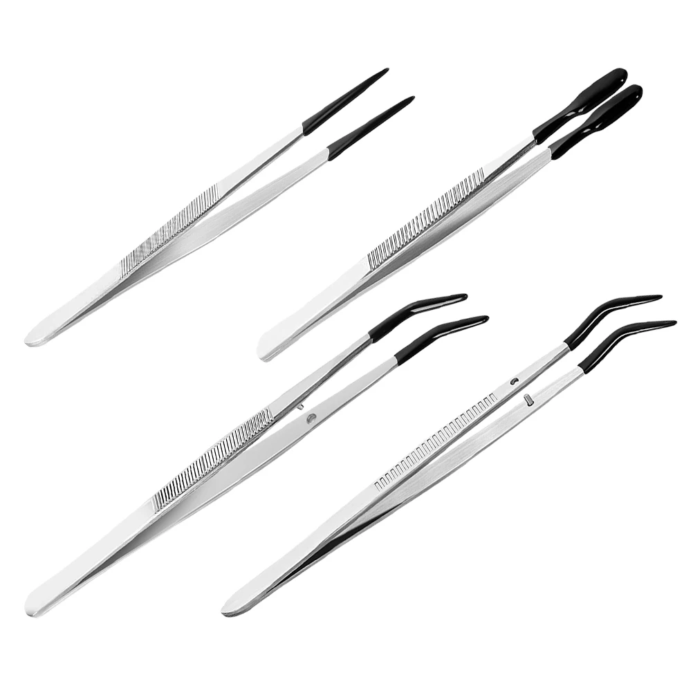 

4pcs Anti slip Tweezers Stainless Steel Glue impregnated Precision H ling Stamps Coins Eyelashes Crafting Tools Home
