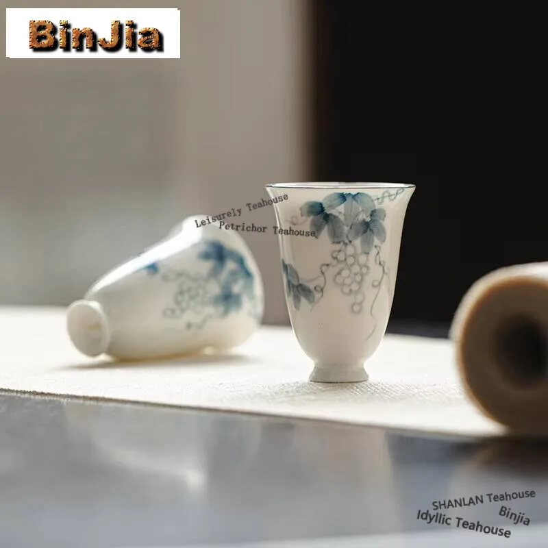 30ml Jade Porcelain Hand-painted Grape Tea Cup Handmade Master Cup Ancient Cup Outline in Gold Fragrance Cup Teaware Decoration