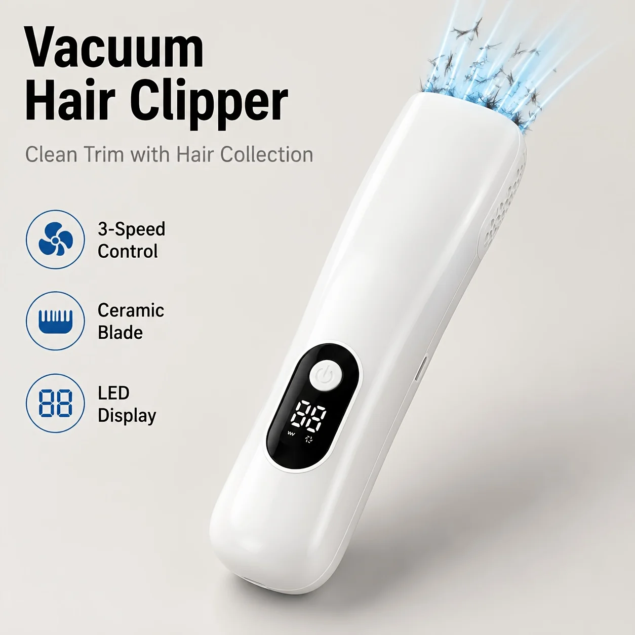 Vacuum Hair Clipper Electric Cordless Hair Trimmer 3 Speed Ceramic Blade Quiet Low Vibration LED Display for Men Adults Home Use view 2