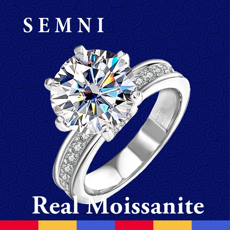 

SEMNI 2.0ct 3.0ct 5.0ct Moissanite Diamond Ring for Women Engagement Promise Band 925 Sterling Silver Fine Jewelry Anillos GRA