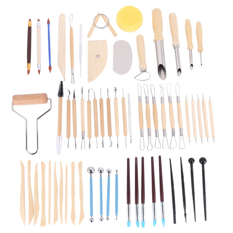 

61PCS Ceramic Clay Tools Set Polymer Clay Tools Pottery Tools Set Wooden Pottery Sculpting Clay Cleaning Tool Set