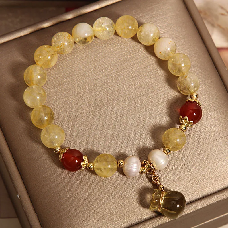 

Natural Blonde Crystal Yellow Crystal Bracelet for Women Light Luxury Niche Exquisite Money Bag Pendant Bracelet