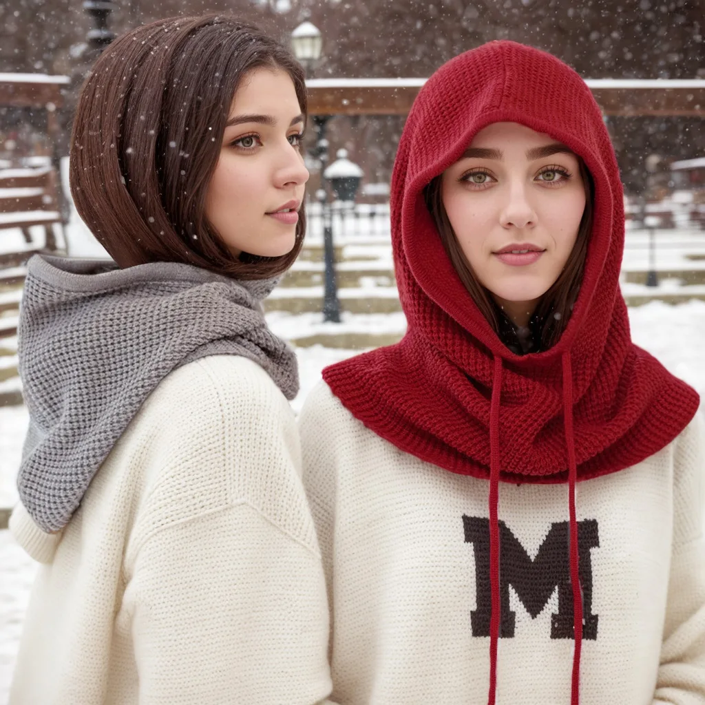 

Women Winter Beanie Hats One-Piece Knit Balaclavas Mask Neck Circle Scarf Ski Snow Hat