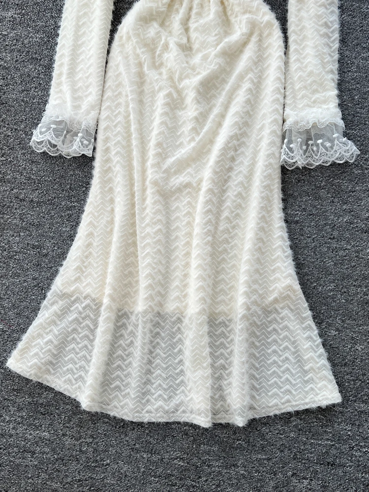 フレンチスレ ロングスベ レーストリム 重刺繍 レディース ドル 秋冬 ハイウエスト Aライン インナーウェア シー通勤