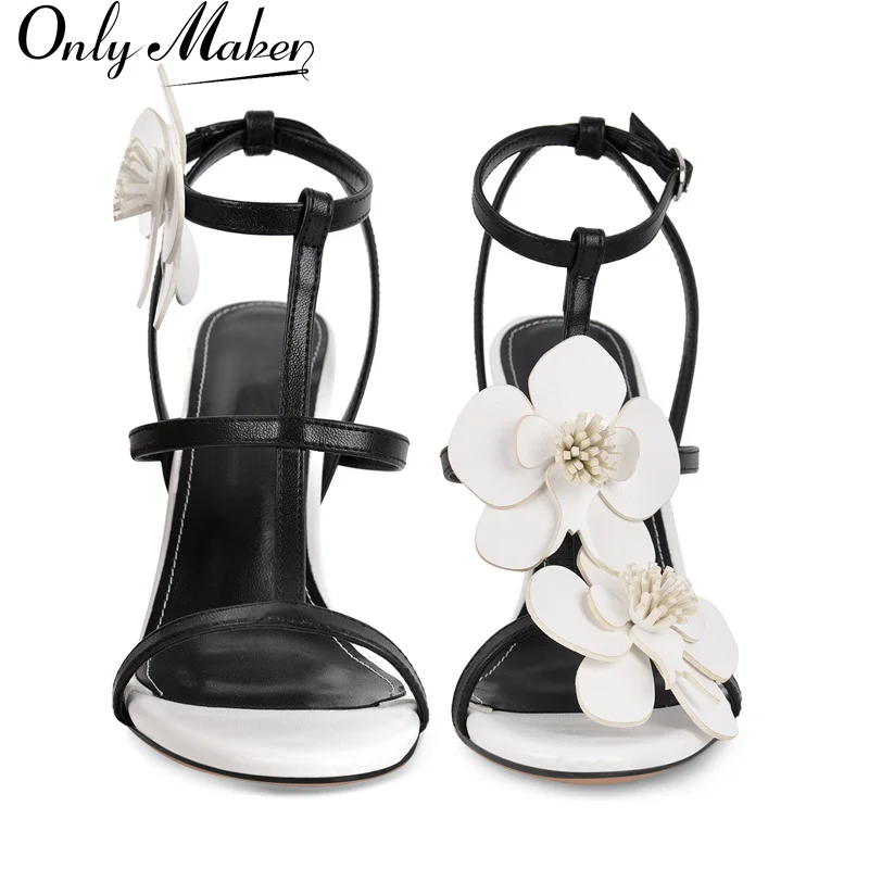

Onlymaker Women Open Toe Flower Heel Sandals Ankle Strap Strappy Heels Dressy Wedding Beautiful Unique Shoes